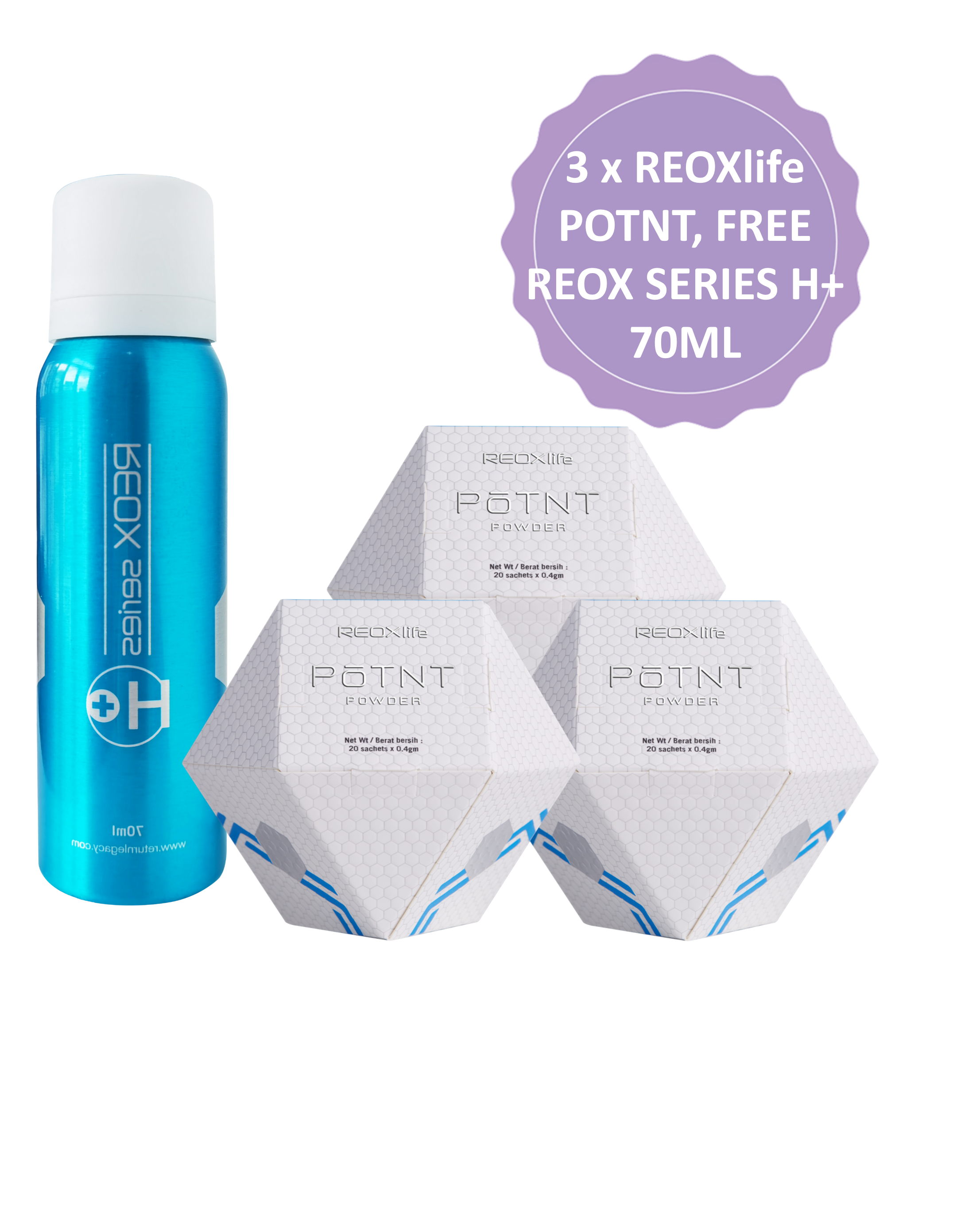 3 x REOXlife POTNT, FREE REOX SERIES H+ 70ML